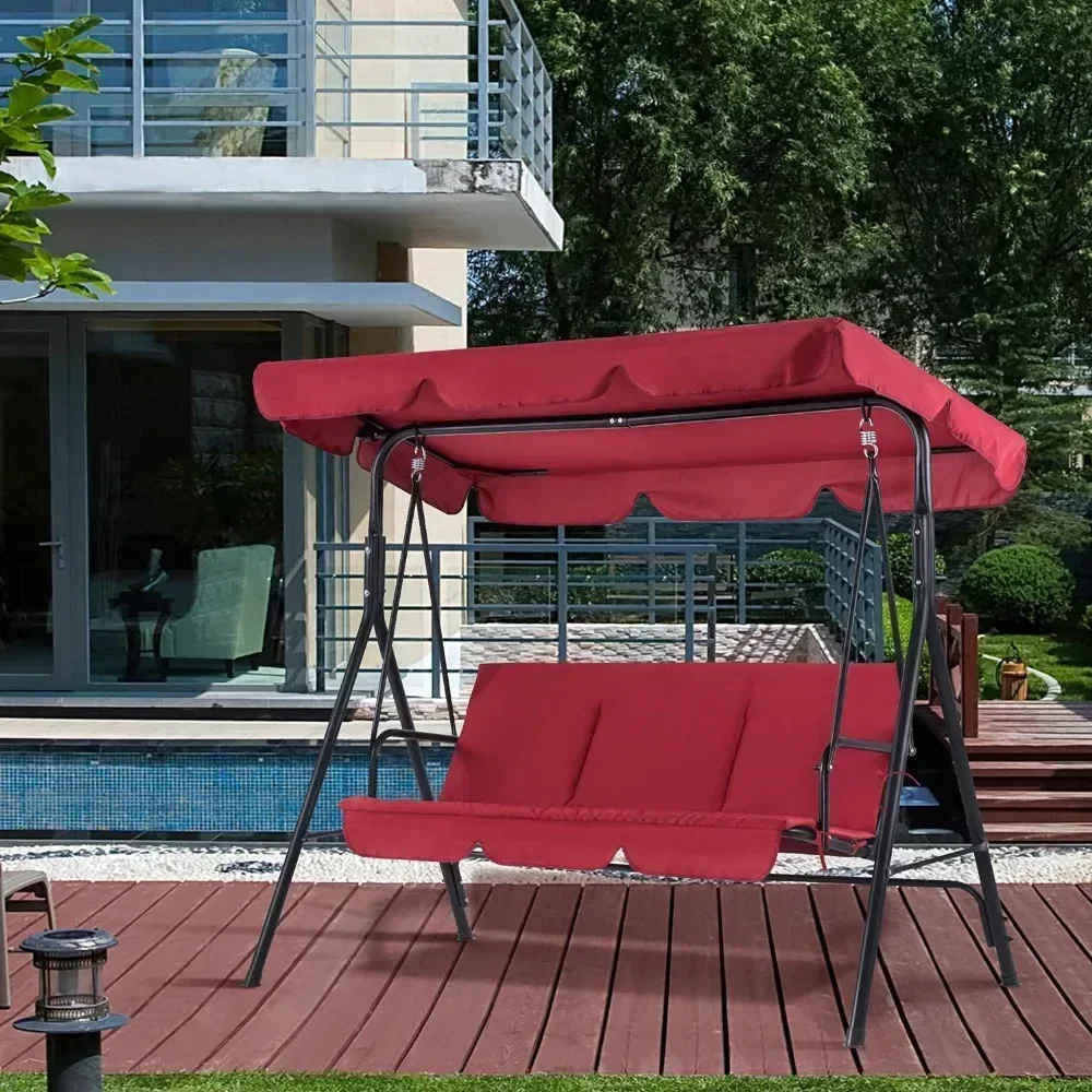 for  Outdoor Patio Swing Chair, Convertible Canopy Hanging Swing Glider Lounge Chair, Removable Cushions, Red Patio Swings