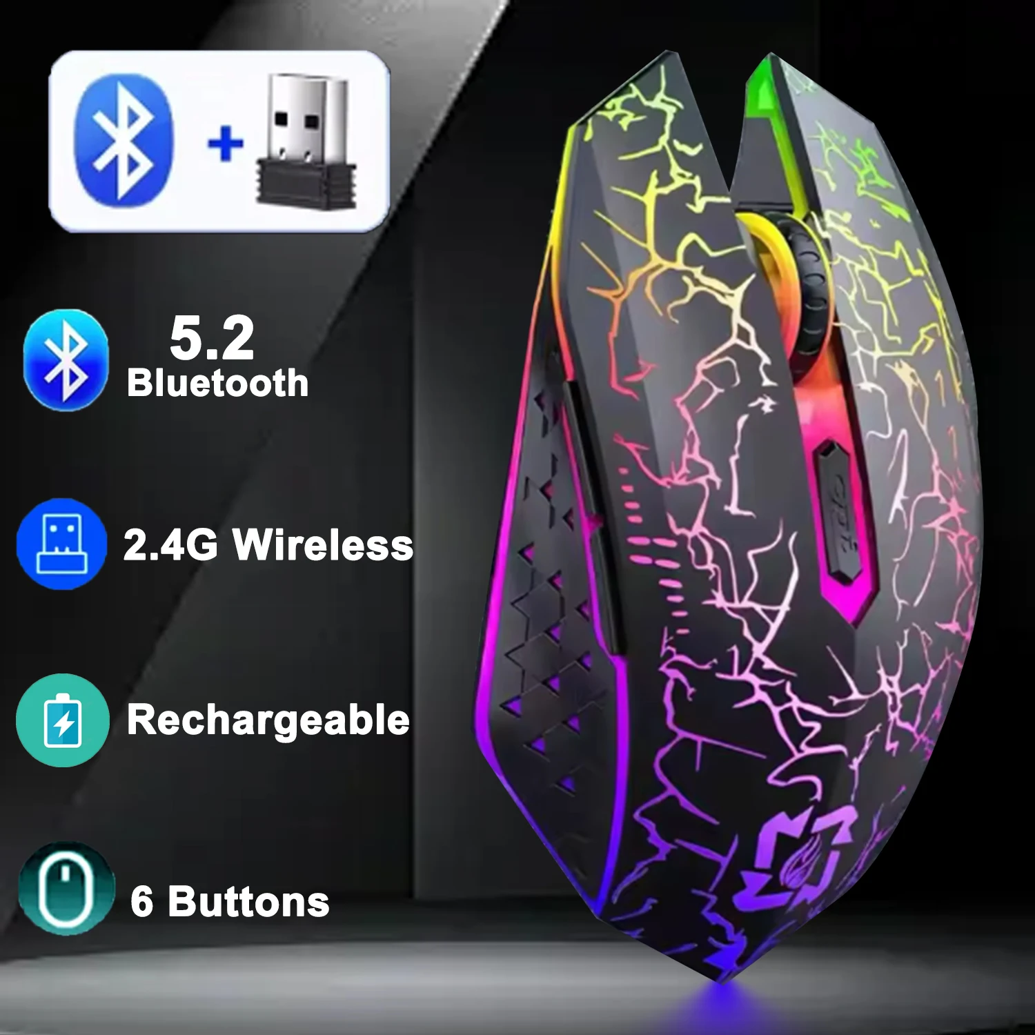 

Wireless Mouse Bluetooth 2.4G Dual-mode Rechargeable Mouse RGB Backlight E-Sports 800-1200-1600 DPI Mice for PC Laptop Macbook