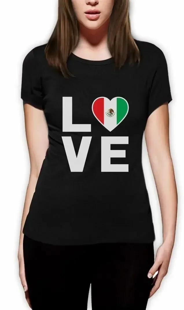 

I Love Mexico - Patriotic Heart Mexican Flag T-Shirt 100% Cotton O-Neck Short Sleeve Summer Casual Mens T-shirt Streetwear