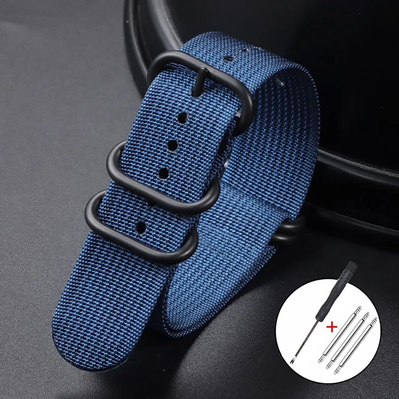 Geripptes Nylon-Uhrenarmband, Nylon-Uhrenarmband, 18 mm, 20 mm, 22 mm, 24 mm, Armband für Seiko Military Loop-Uhrenarmband, schwarze Schnallenarmbänder