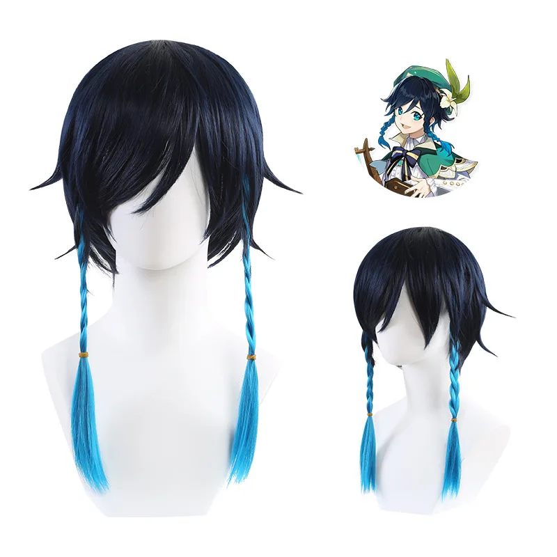 

Genshin Impact Wendy Cos Wig, Venti Gradient Blue Braid, Reverse Shape, Anime Cos Fake Hair, No Need to Trim