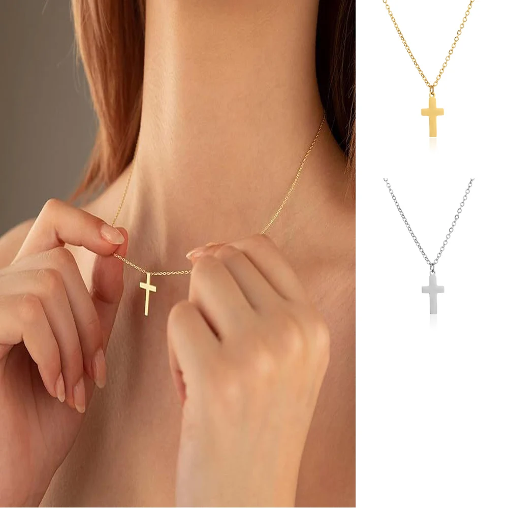 Fashion Cross Necklace For Women Stainless Steel Pendant Gold Silver Color Chain Men Party Never Fade Jewelry Gift