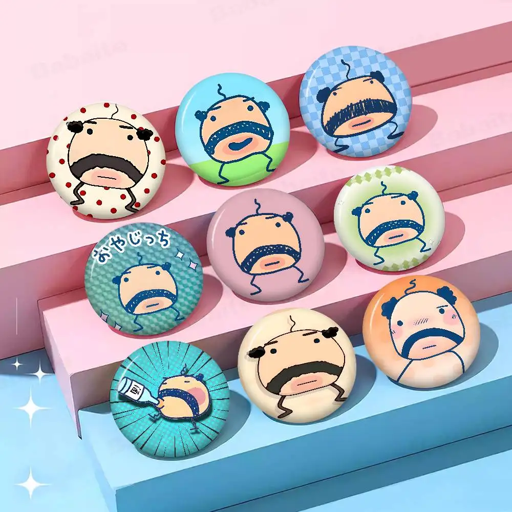 Funny game art O-Oyajitchi 58mm Cute Anime Figure Icon Badge Handmade Tinplate Brooch for Backpack Clothes Chest Ornament Gifts