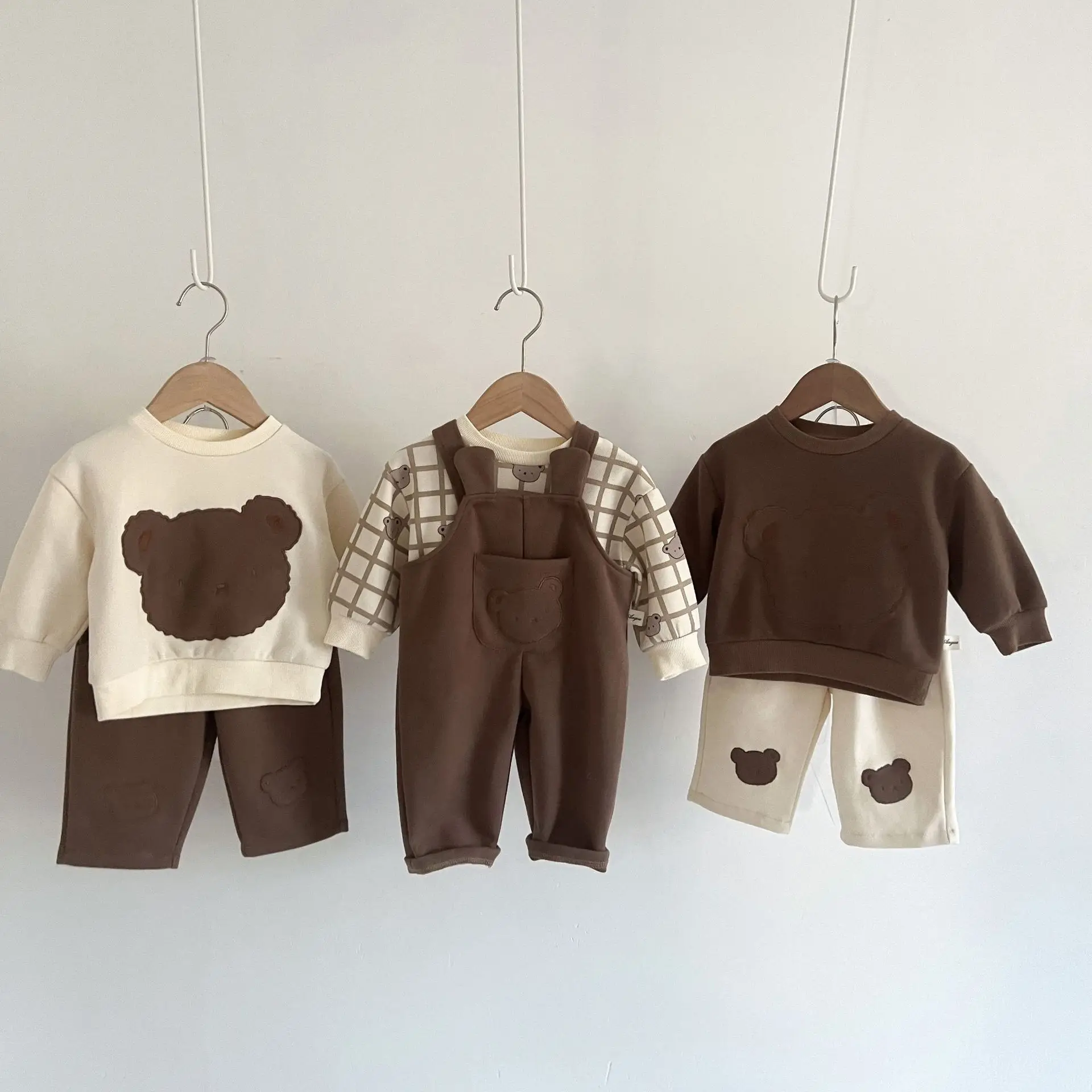 Baby Set Autumn Newborn  Baby  Romper Fashion Overalls Trousers  Cartoon Coat Bear Embroider