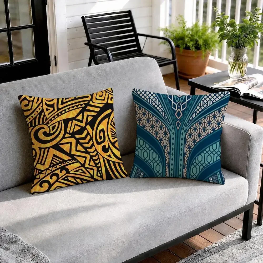 Autumu Maori Tribe Samoa Polynesia Cushion Cover Natural Linen Organic Fabric Double-Sided Printing Sofa Home Decor Pillow Cover