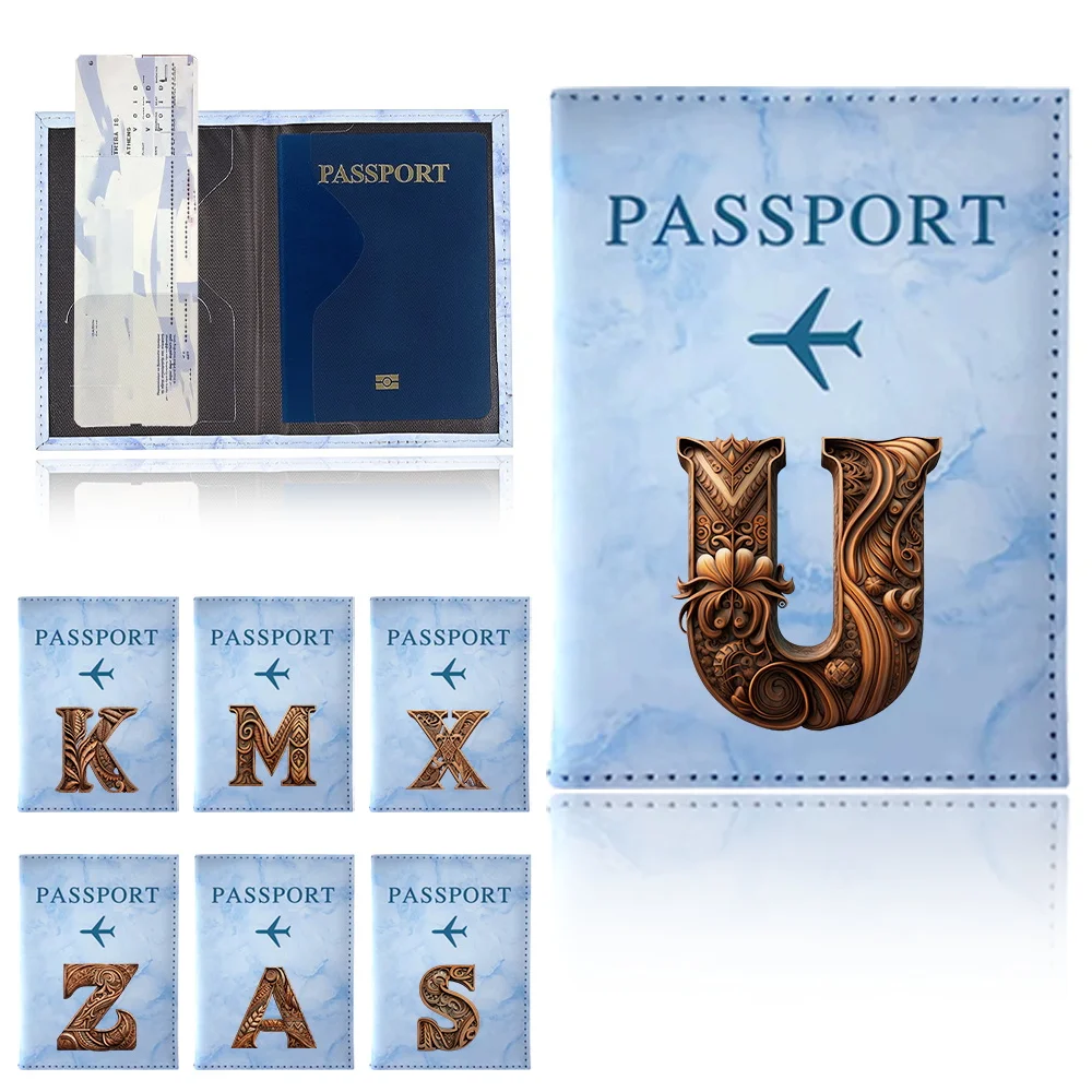 Passport Cover Certificate Storage Bag Unisex Credit Card Passport Storage Bags Wood Art Letter Series Travel Essentials