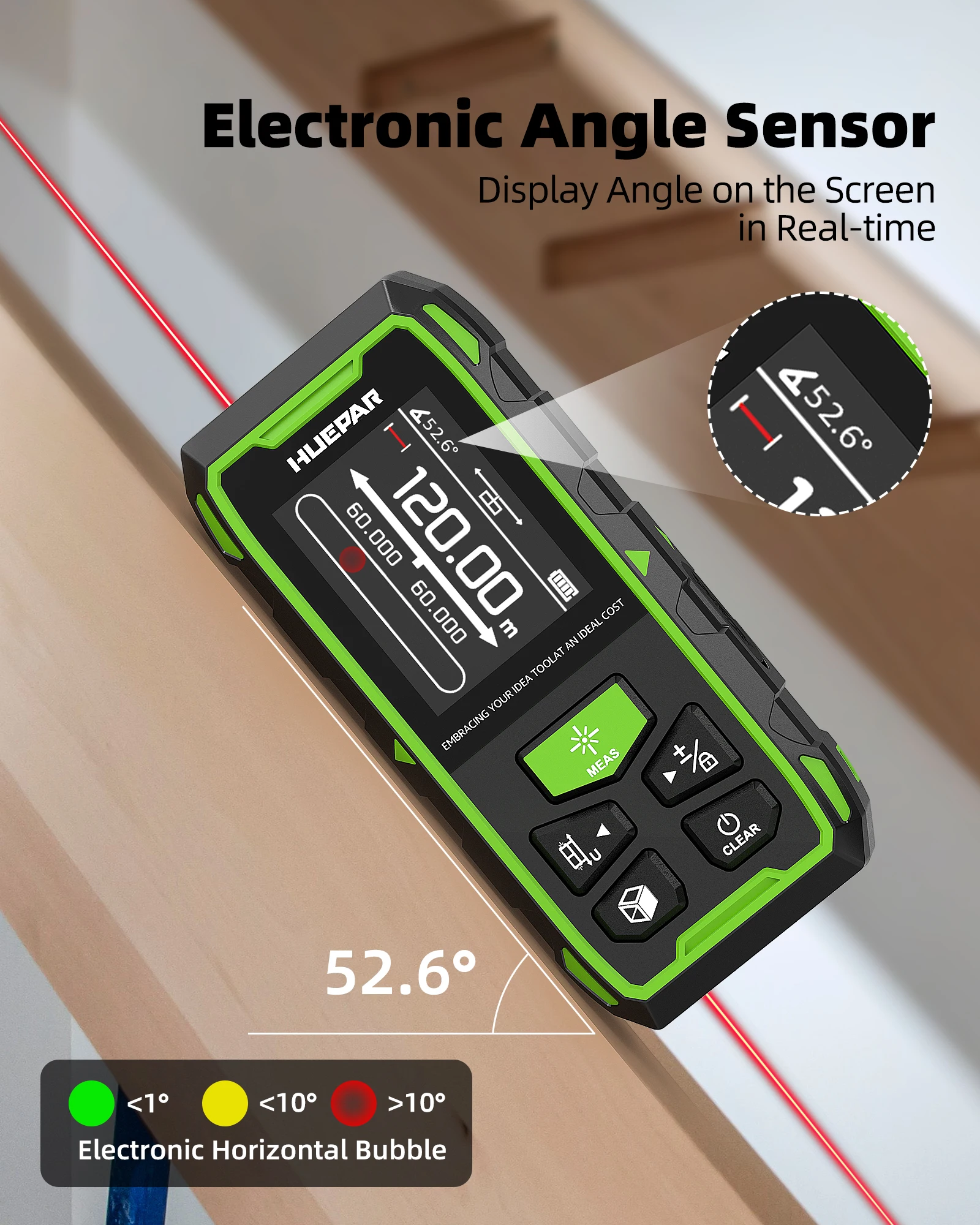 Huepar Laser Distance Meter Dual Laser Rangefinder 200M/656Ft High Precision Measurement Tool With Li-ion Battery,LCD Screen,DIY