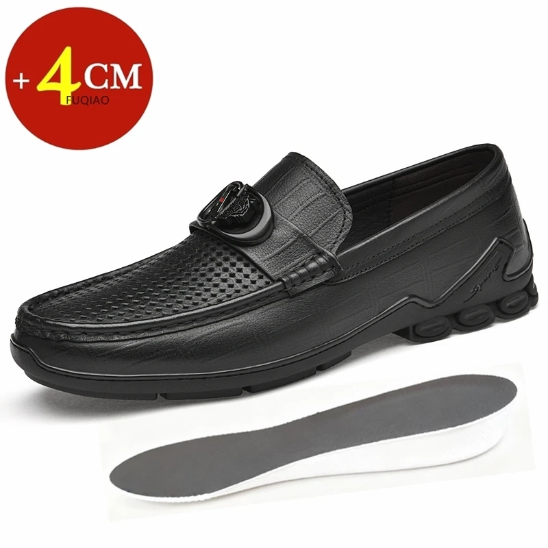 

Spring Summer Black Brown Soft Genuine Leather Men Elevator Loafers Height Increase Taller Shoes Comfortable Men Lift Sneakers