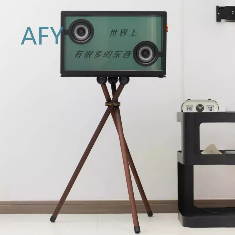Wood Speaker Stand Floor Standing Transparent Lyrics Display Holder for Bluetooth Speaker Audio Equipment Shelf Support Rack