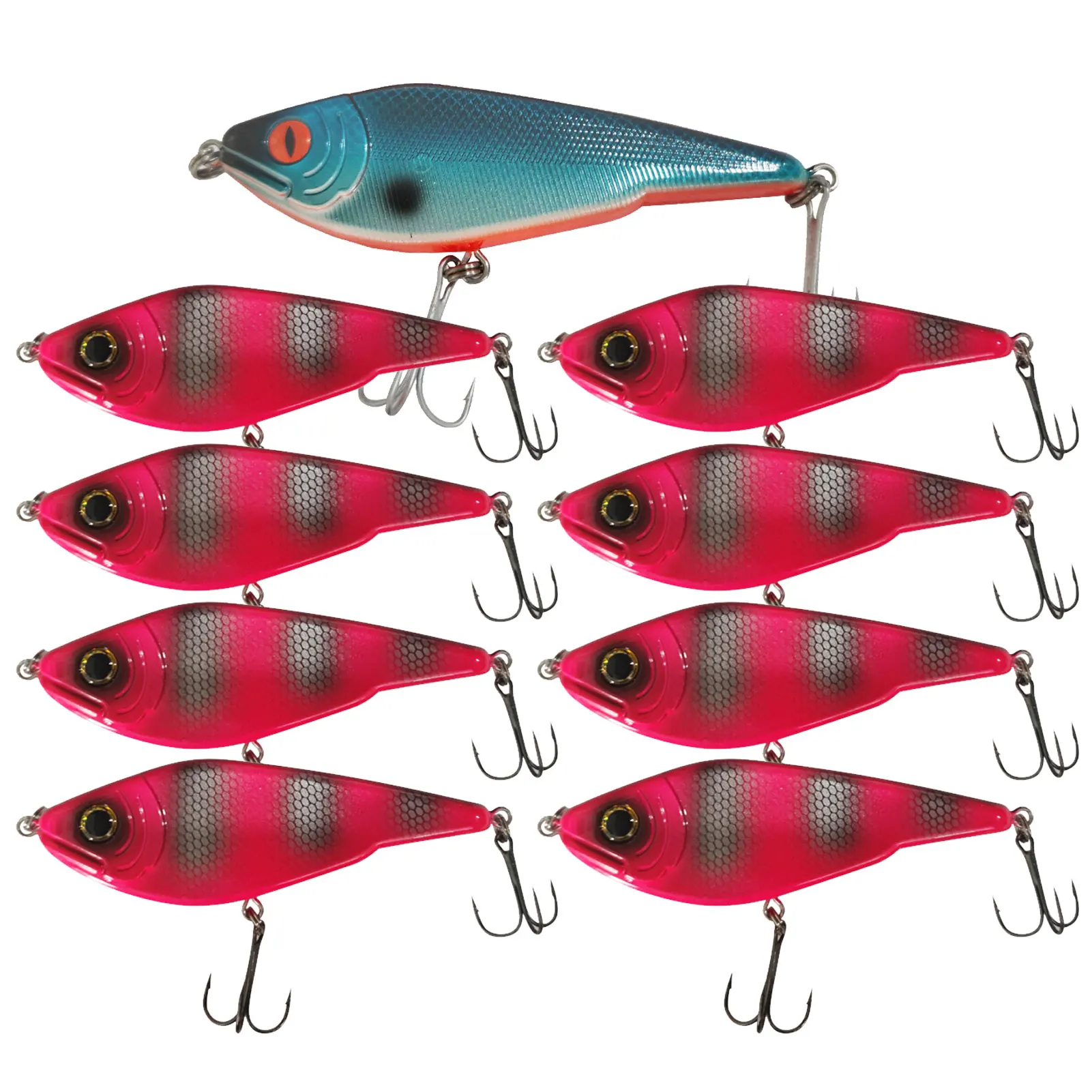 

9pcs Fishing Lures Set 3D Fish Eye THUNDER JERK BAIT Artificial Lures Swimbaits Sea Fishing Culter Pike Fishing Tackle