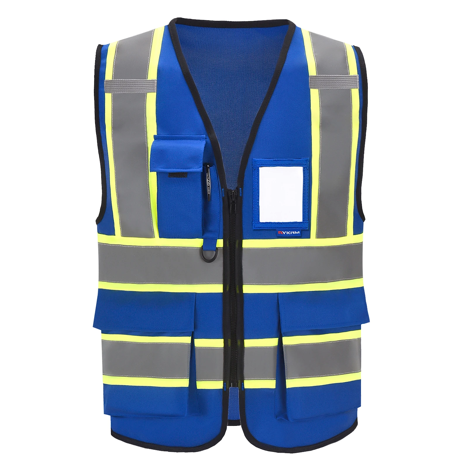 AYKRM High Visibility Safety Vest with Pockets Reflective Strips and Zipper,Yellow Orange(XS-6XL)