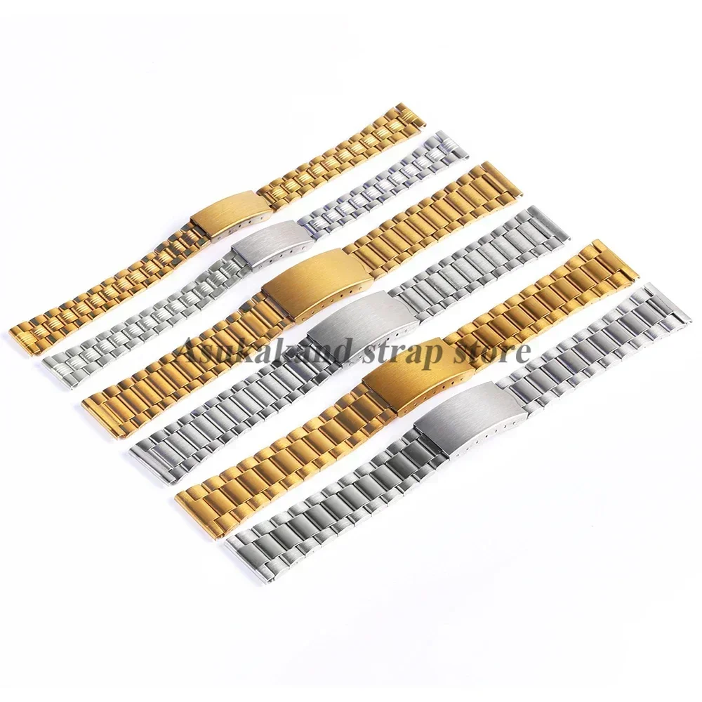12 ミリメートル 14 ミリメートル 18 ミリメートル 20 ミリメートルシルバーゴールドサテン鋼ストラップ折りたたみバックルブレスレット金属リストバンドユニバーサル男性女性時計バンド