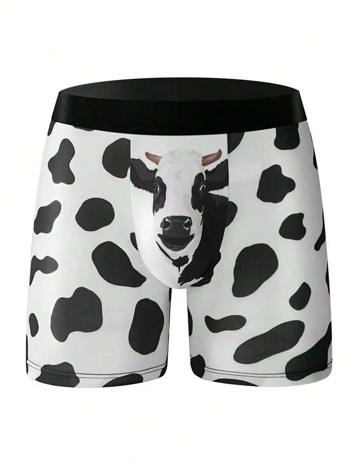 1 piece of men\'s flat underwear, fashionable cow print pattern, comfortable casual underwear, men\'s elastic underwear