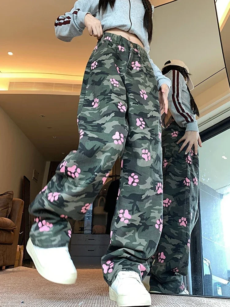 

Y2K Jeans Women Loose High Waist Streetwear Vintage Camouflage Denim Pants American Harajuku Print Female Straight Trousers