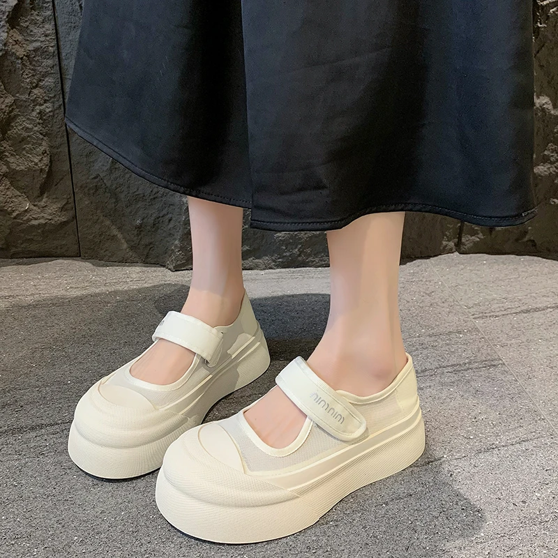 New French Women's Shoes Hook and Loop Casual Platform Fashion Comfortable Simple Hundred Wind Daily Girls Mary Jane Retro Shoes