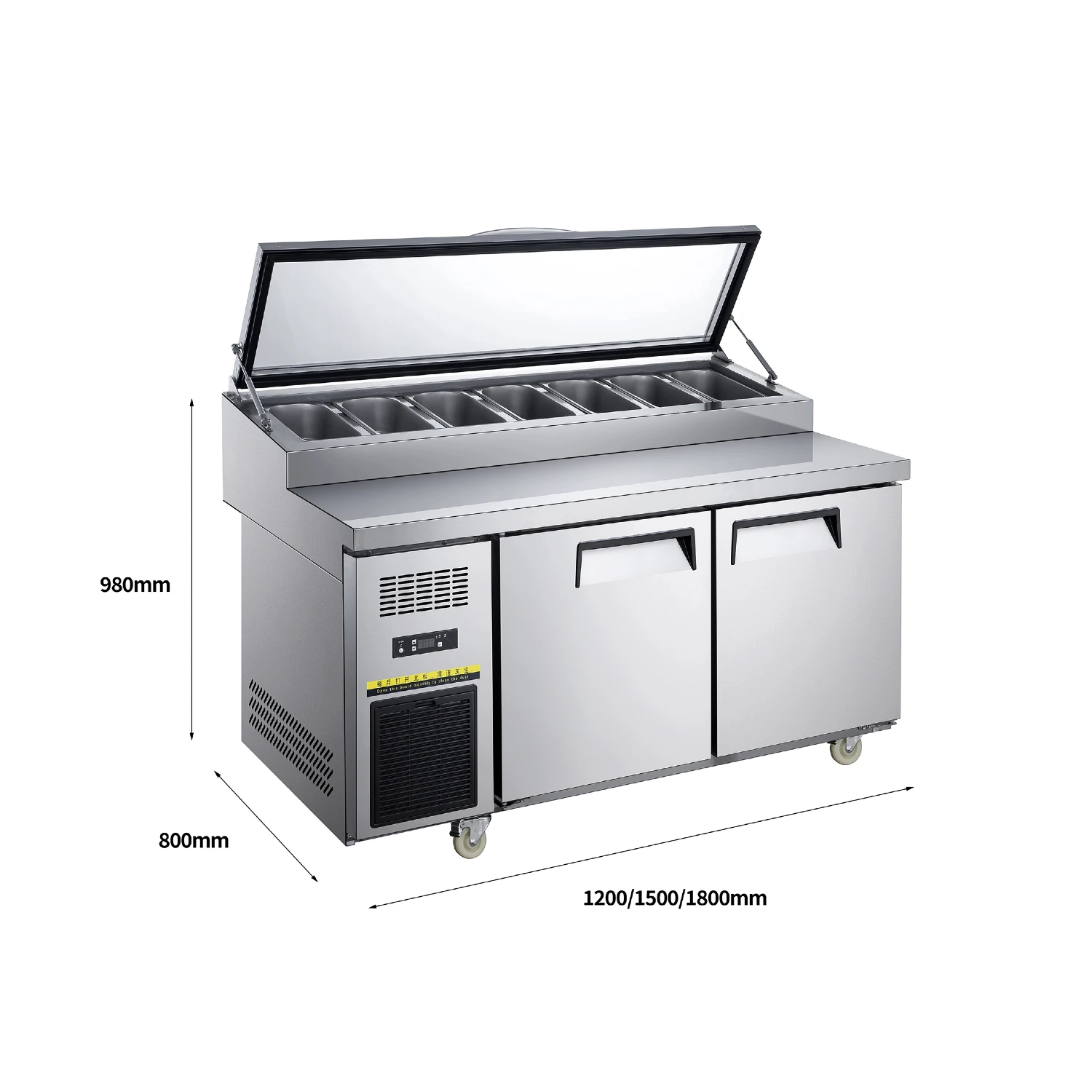 NUELEAD NE-1151 Two Doors Commercial Air Cooled Equipment Stainless Half Glass Pizza Food Prep Table