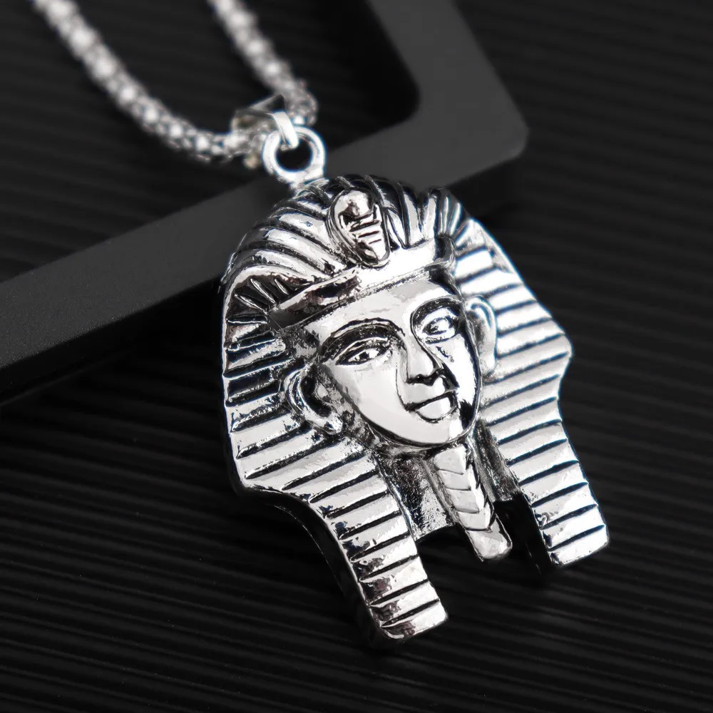 Egyptian Pharaoh Tutankhamun Sculpture Retro Men Alloy Pendant Necklace Hip Hop Rapper Pendants Personality Neck Chain Jewelry