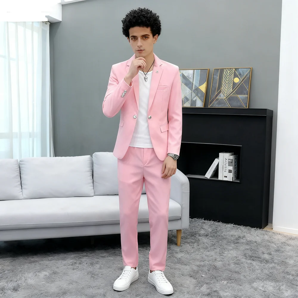 

Мужской костюм-двойка, приталенный повседневный деловой однотонный осенний костюм с брюками в комплекте, полный комплект, мужская одежда Trabajo