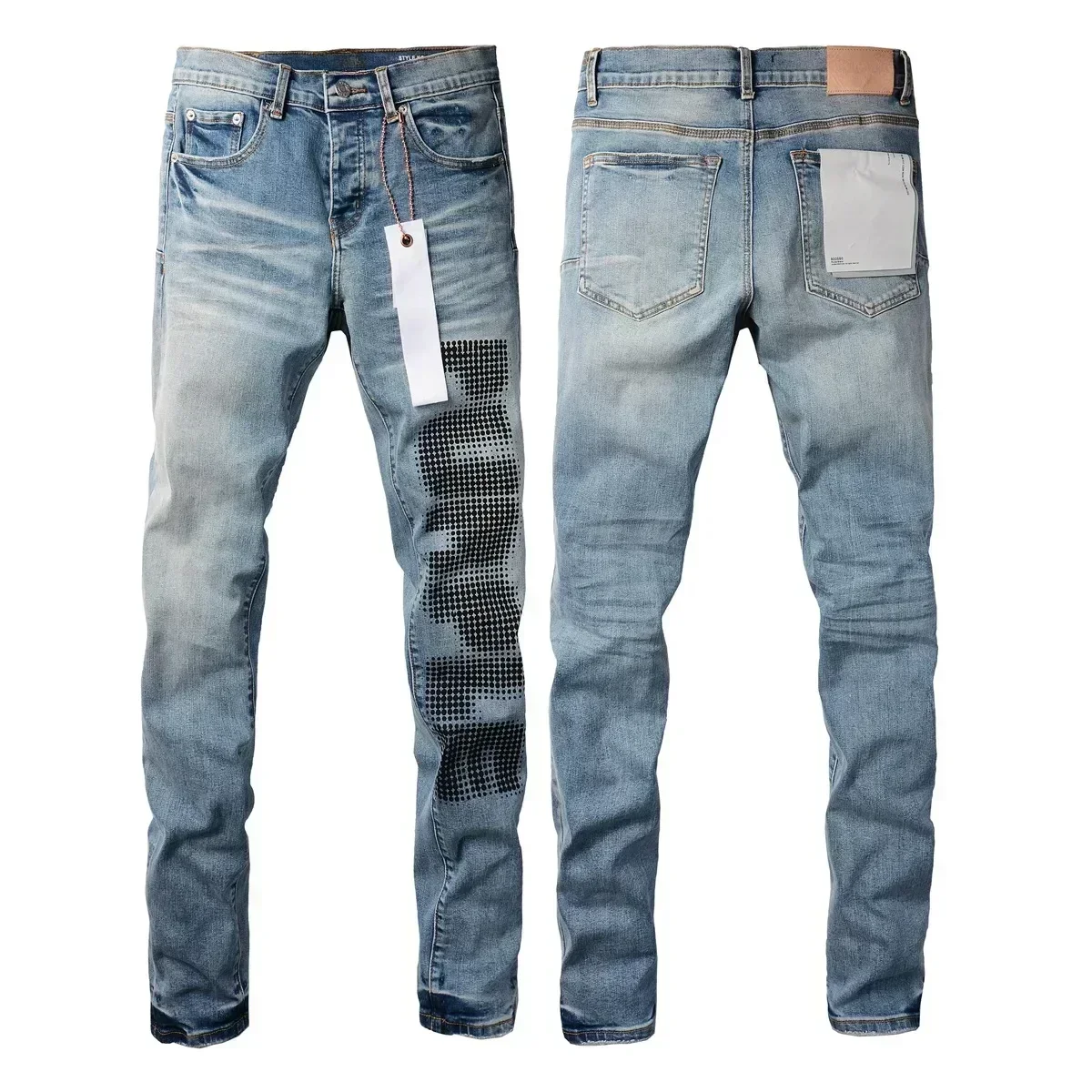 Top quality Purples jeans Men brands with High street blue print letters Fashion Repair Low Rise Skinny Denim pants 28-40 size