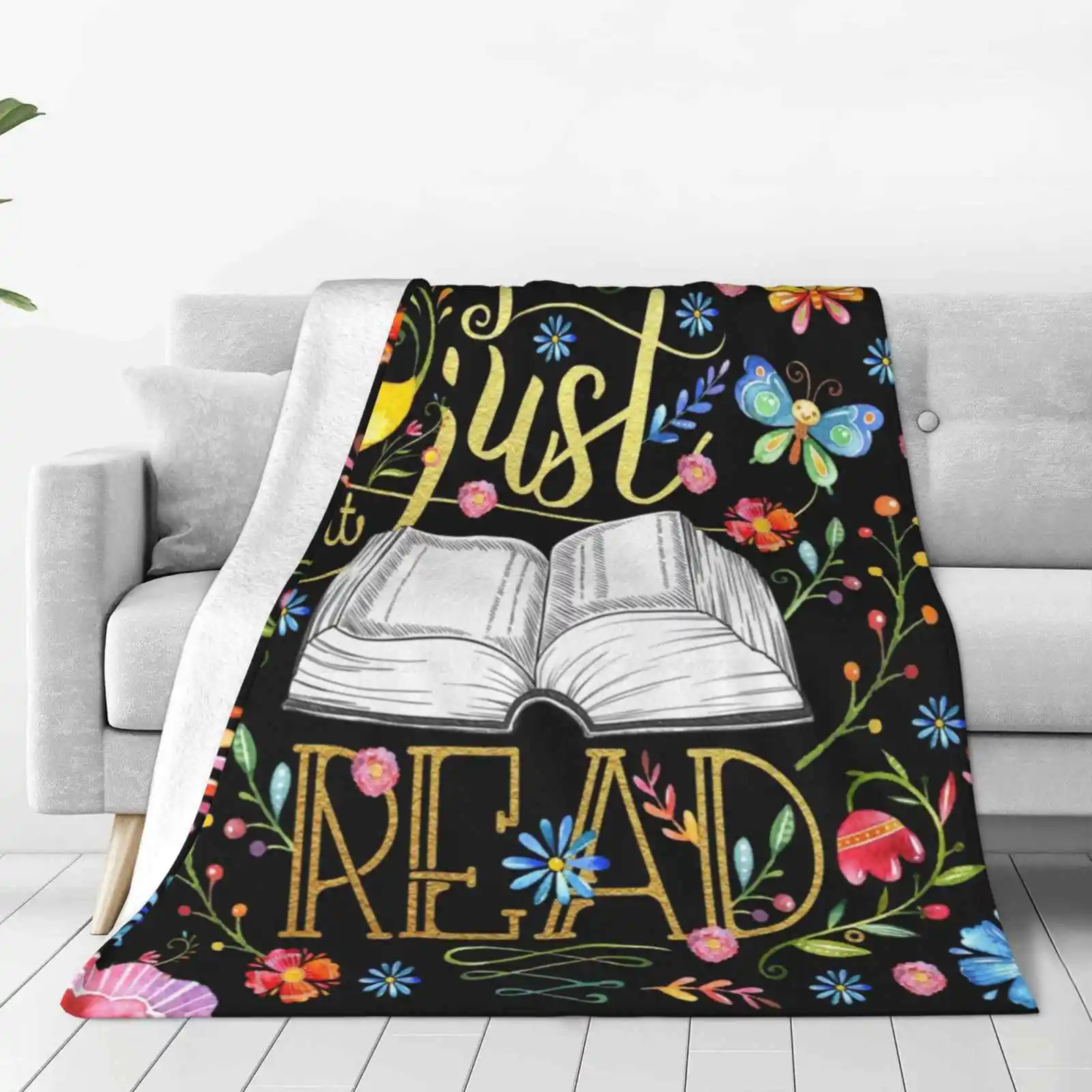 I Just Want To Read-Black Floral Trend Style Funny Fashion Soft Throw Blanket Reading Books Bookworm Booknerd Bookish Floral