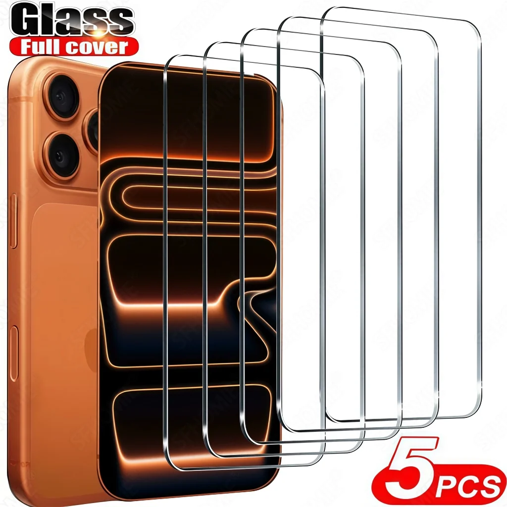 5Pcs HD Tempered Glass Screen Protector For iPhone 11 12 13 14 15 16 17 Pro Max 14 15 16 Plus Air 16e 17e Glass Protection Film