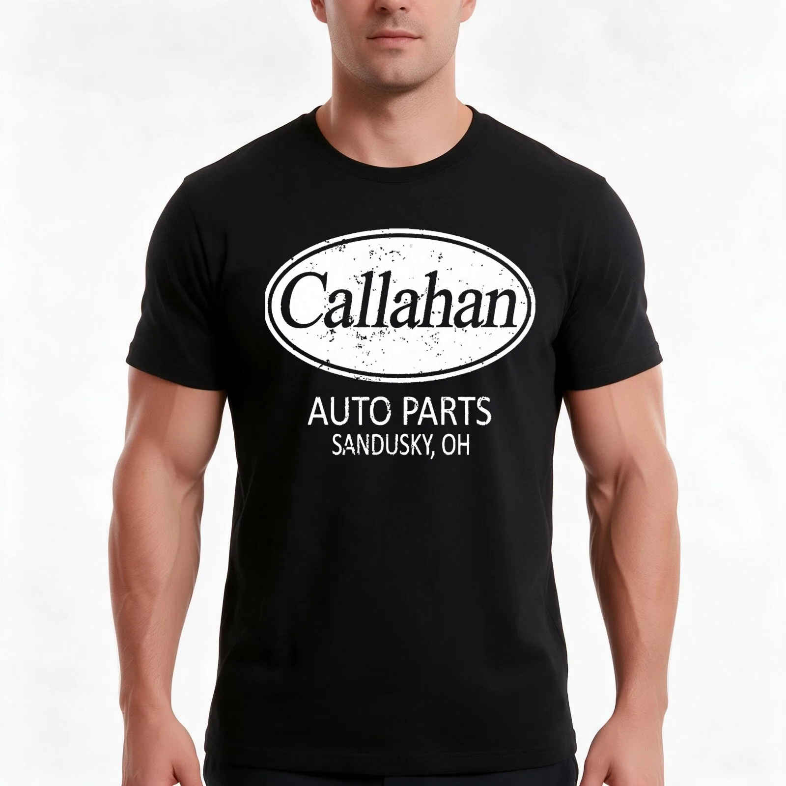 Callahan Auto Parts T-Shirt, Summer Casual Cotton Tee, Oversized Streetwear Tops, Vintage Graphic Print, Loose Fit Short Sleeve