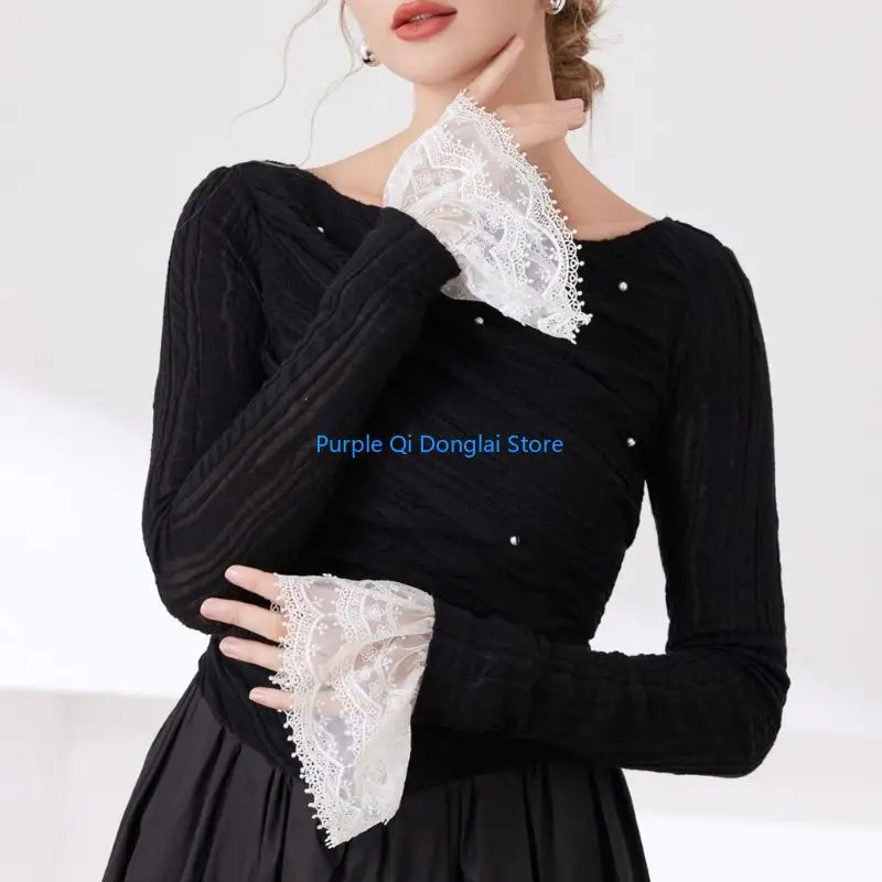 L21E Flared Decorative Lace Sleeves Wrist Cuff Extension Embroidered Flower Arm Covers For Women Girl Outfit Enhancement