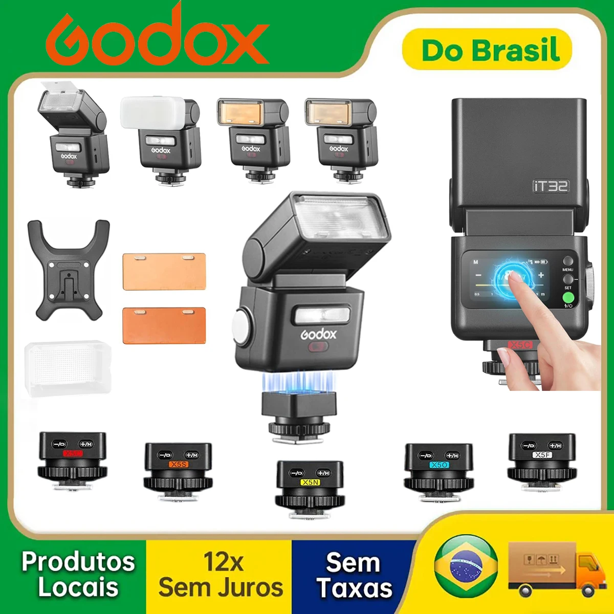 【Do Brasil】Flash de Câmera Godox IT32 TTL com Disparador X5S/C/N para Câmeras Sony/Canon/Nikon Sistema X TTL HSS para Fotografia