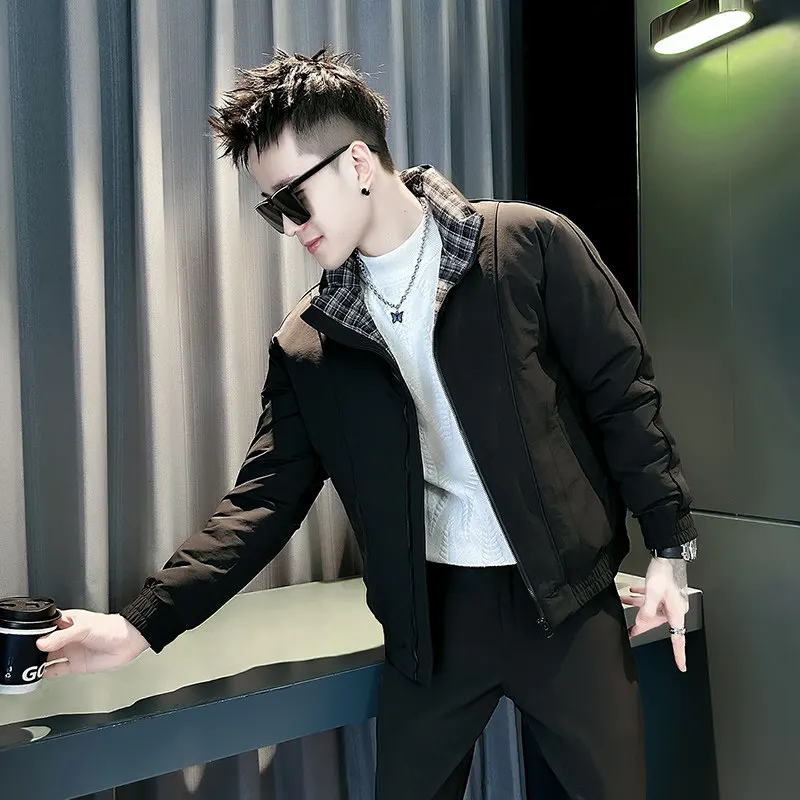 

Утепленная повседневная мужская хлопковая куртка Slim Fit в клетку с элементами пэчворка, молодежная модная зимняя верхняя одежда, размеры S-XS