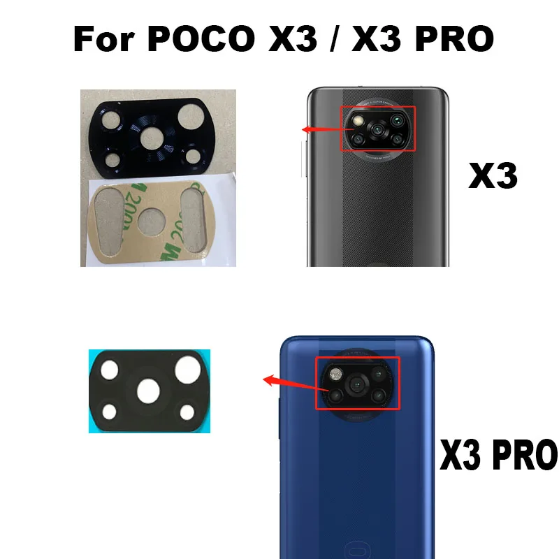 Lente de cámara trasera para Xiaomi POCO X3 PRO, cristal trasero con cubierta de marco, pegatina adhesiva NFC