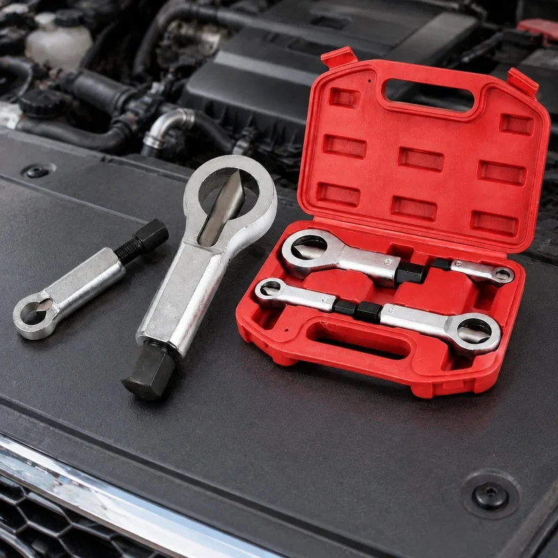 Heavy-Duty Portable Hand Tool Kit with 4 Manual Nut Splitters for Easy Removal of Stuck Nuts