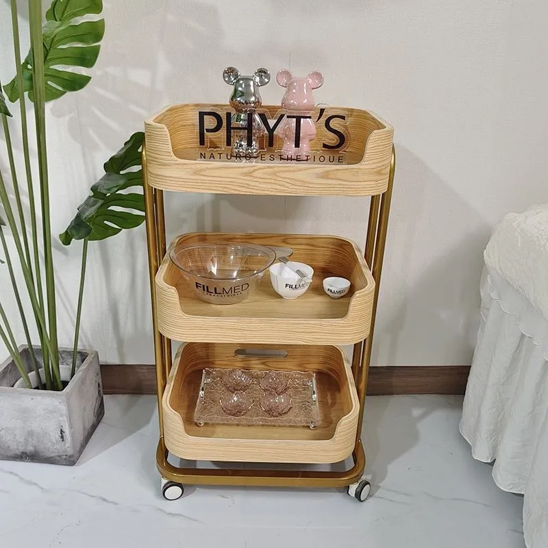 Simple Portable Salon Trolley Glamour Rotating Storage Beauty Trolley Cart Luxury Modern Carritos Organizadores Salon Furniture