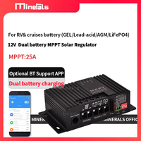 25A MPPT Controller Solar Charge 12V Solar Panel Charge Regulator Bluetooth APP LCD Display Dual Battery Charge For RV