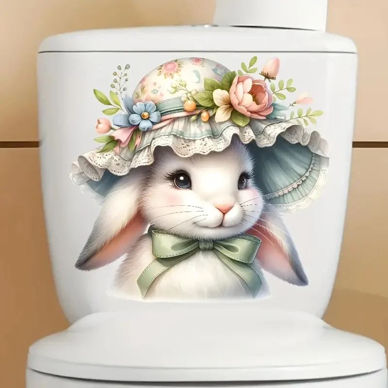 

Whimsy Bunny Toilet Stickers, Bright Wall for Home, Cabinet, Door,Refrigerator Decoration, Vinyl Car Decals, Art Wallpaper