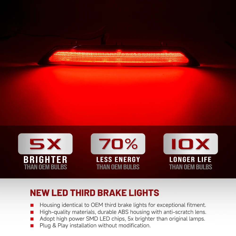 Smoked LED Liftgate Tailgate Door 3rd Third Brake Light For Ford Transit MK8 2014-2025 Transit/Tourneo Custom MK1 V362 E-Transit