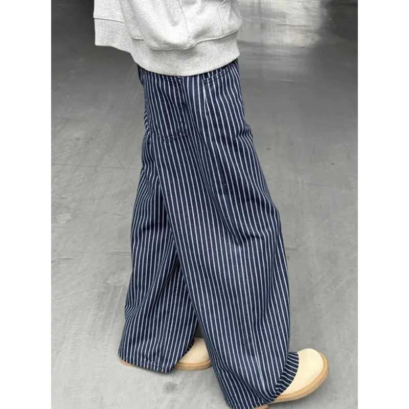 

Американский Sle Cleanfit Ретро Синие прямые мужские джинсы в вертикальную полоску Повседневные длинные брюки с высокой талией Свободный крой Повседневный