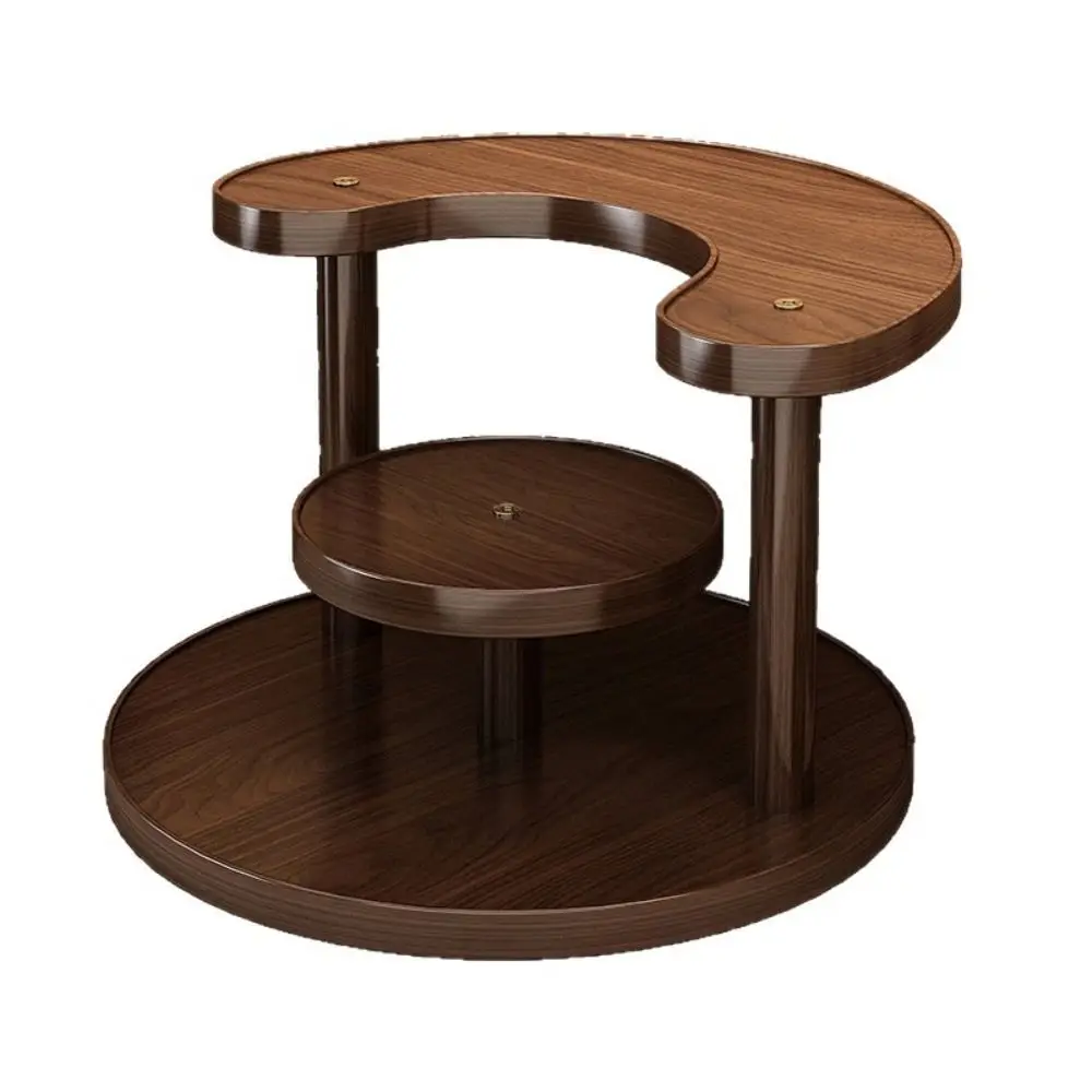 3 Tier Vanity Organizer Acrylic Tier Round Base Cosmetic Storage Rack Multi Layer Structure Wood Grain Finish