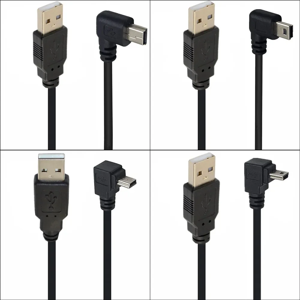 Przewód USB Mini Combo Mini USB kąt prosty i lewy kąt męski, aby rodzaj USB 2.0 kąt prosty męski synchronizacja danych i kabel do ładowania 0.25M