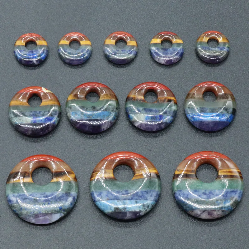 7 Chakras Big Hole Beads Pendant Natural Gemstone Crystal Pendants Charms for DIY Necklace Earring Jewelry Making Accessories