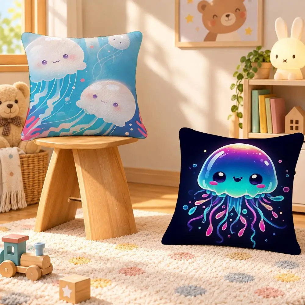 Animal Jellyfish Ocean Aesthetic Cushion Cover Personalized Decorative Living Room Home Sofa Bedroom Office Car Decor