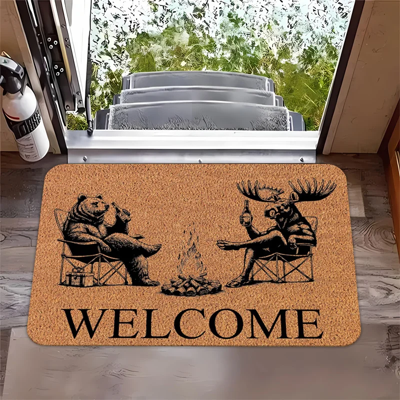 VIKAMA Coir Three Goose Blue Bow Ribbon Cute Farm Animal Art Flannel Door Mat Non Slip Entryway Bedroom Living Room Home Decor