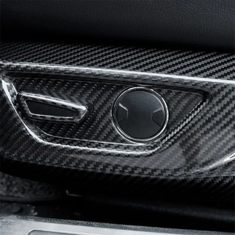 Real Dry Carbon Fiber Seat Panel Cover for Ford Mustang 2015-2024 S550 S650, Driver Side Interior Trim, Anti-Scratch Door Switch