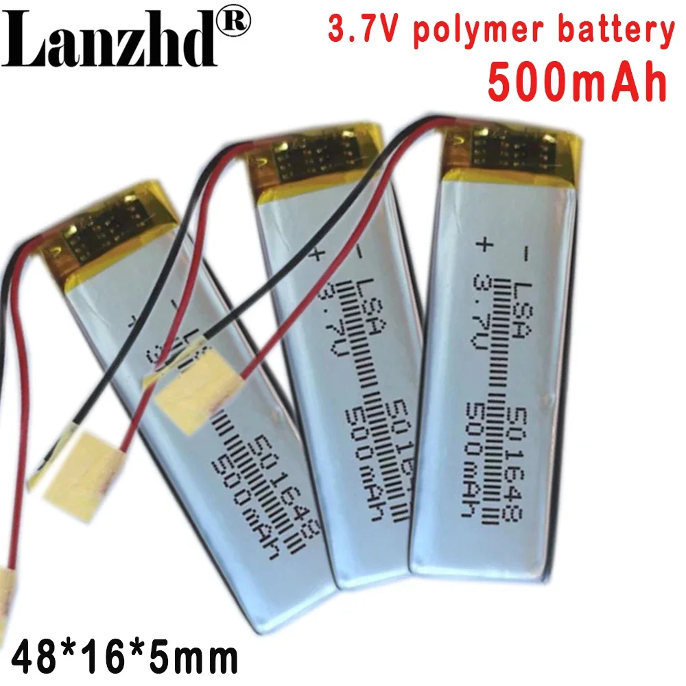 Battery wholesale  501648 polymer lithium Battery 500MAH 3.7V For Bluetooth speaker water refill instrument LED glow stick