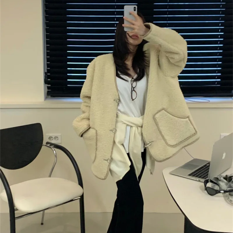 السيدات شيك المتضخم فرو الضأن Jaet المعادن الأزرق الدافئة الخريف الشتاء جديد Sle Faionable اللون Blo Commute Sle #5