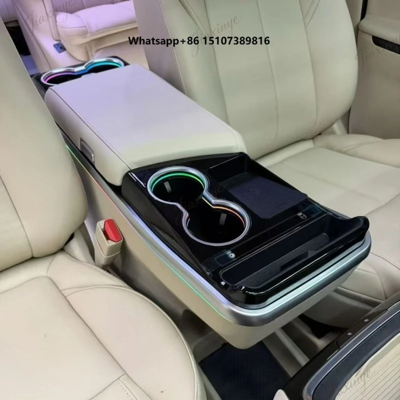 Universal Car Center Console Armrest Box Wireless Charger Type-C 65W Dual Cup Holder Ambient Light Optional Compressor Fridge