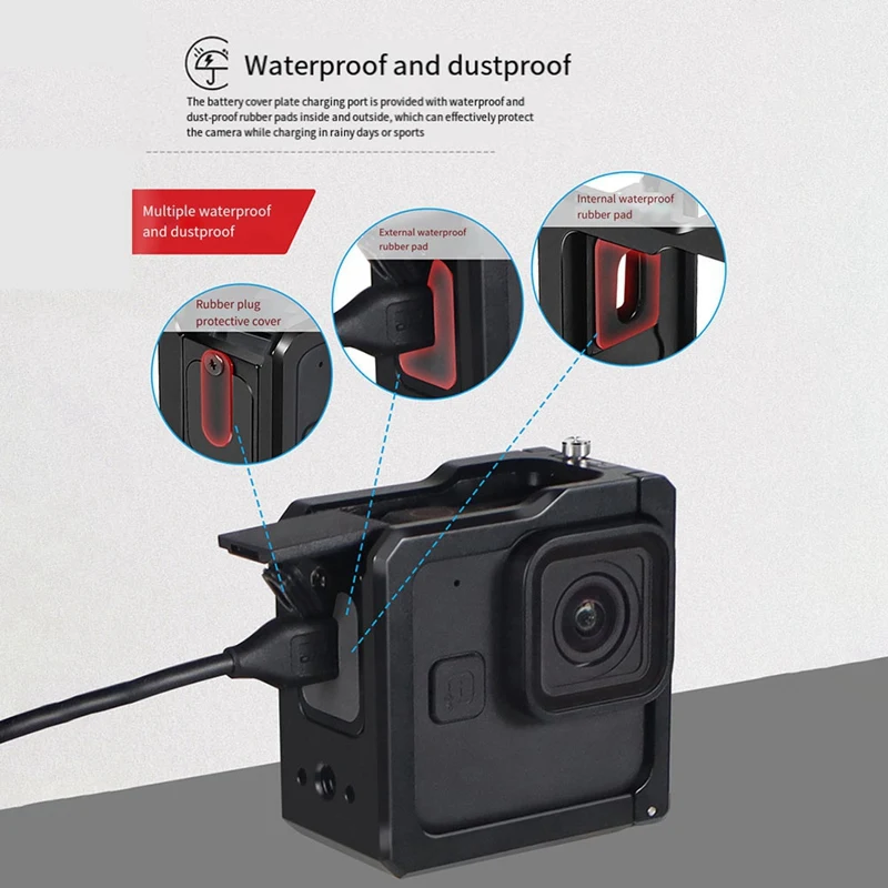 T23C Camera Cage Rig Protective Frame Side Battery Cover Cold Shoe Mount For Gopro Hero 11 Mini Action