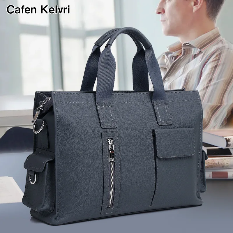

Genuine Messenger Bag Men Leather Handbag Large Capacity Business Commuter Handheld Cowhide Laptop Document Bag Men's Briefcase