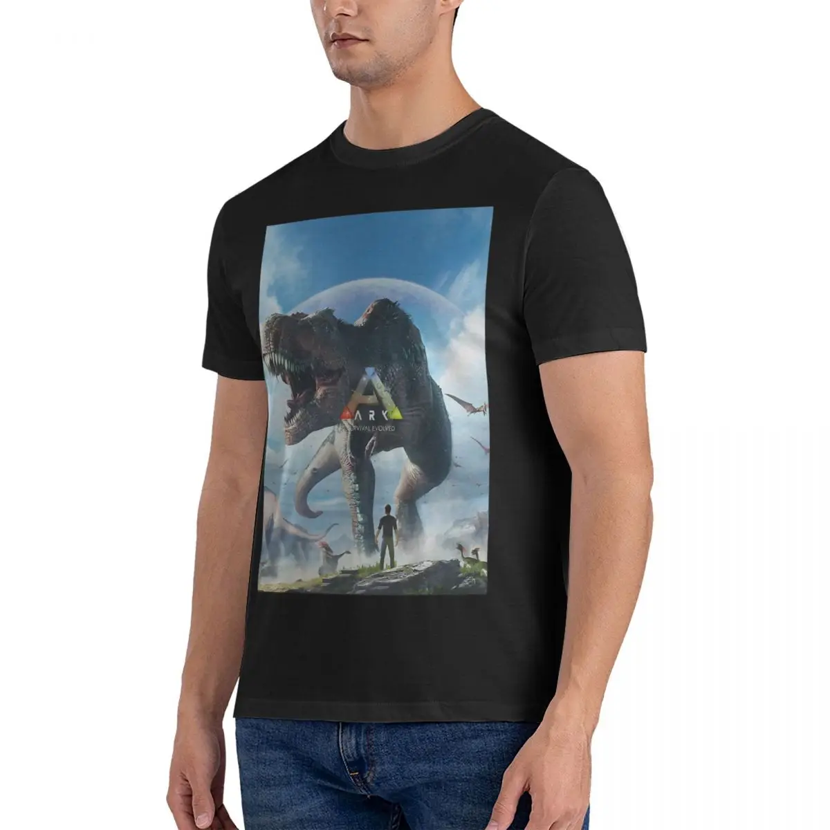 Crazy Poster T-Shirt Men Round Neck 100% Cotton T Shirt Ark Survival Evolved Game Short Sleeve Tees Printed Tops