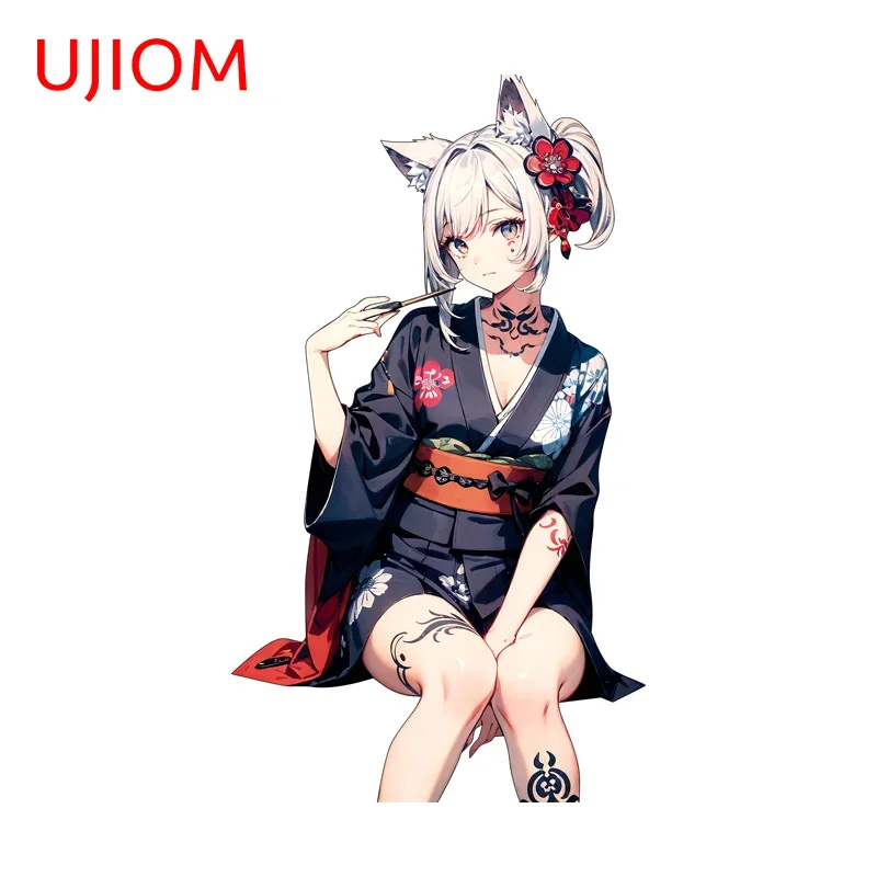 UJIOM Cat Tattoo Girl Wall Sticker Kneel Sitting Eye Catching High Quality Graphics Decal Vinyl Kitchen Cupboard Decoration