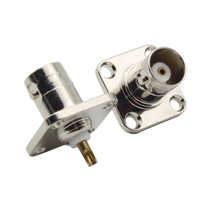 Q9 bnc fêmea 4 furos flange conector bnc fêmea jack com 4 furos flange painel montagem em chassi solda coaxial latão niquelado